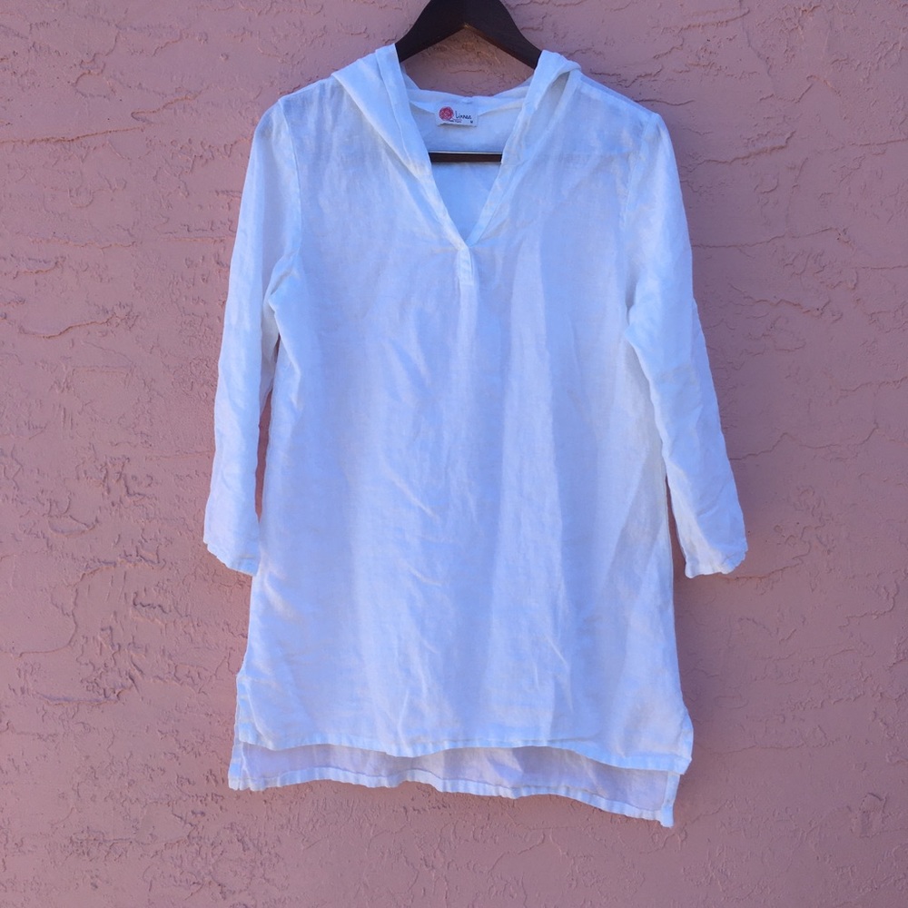 Linnea White Linen Popover with Attached Hood